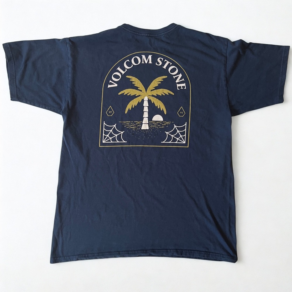 Volcom Stone Palm Tree Spider Web Graphic T-Shirt Navy Blue Large 2018